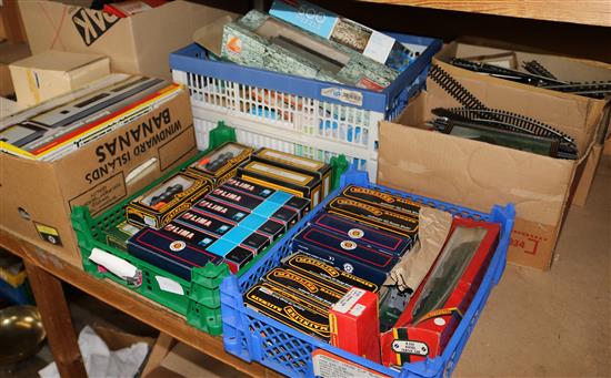 Large collection of Hornby and other locomotives, rolling stock, tracks etc, Railway